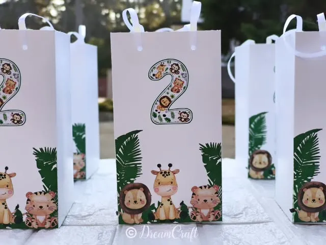 Jungle themed party favour bags